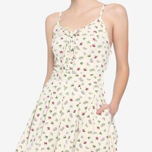 Hot Topic ivory frog and mushroom lace-up dress - size medium